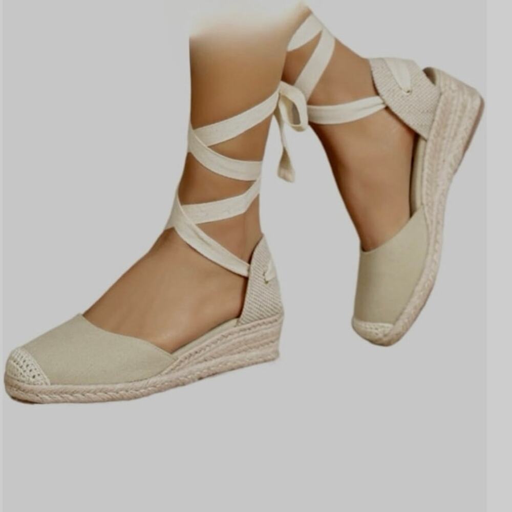 Soludos Gladiator Canvas and Rattan Sandals Raffia Espadrilles size 8.5